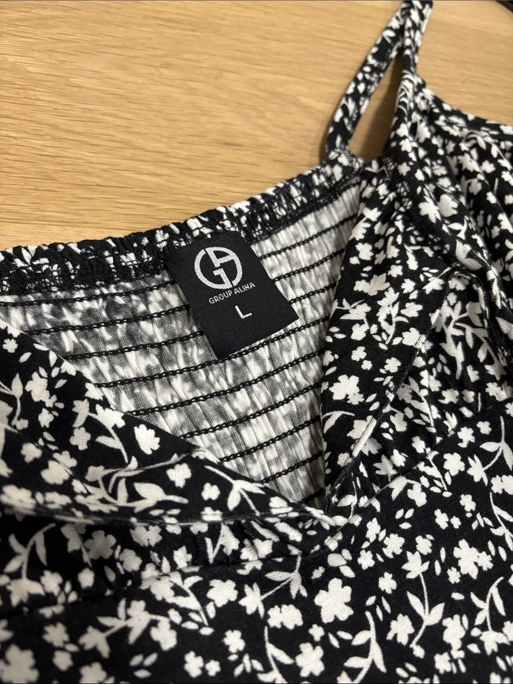 Midi Sundress (L) Group Alina Viscose Soft Stretch Pockets Black White Floral - Picture 9 of 16